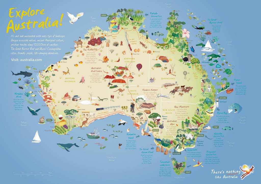 Mapa bem lindo do Visit Australia com bastante detalhes! No fim do post deixei um mapa do google também!