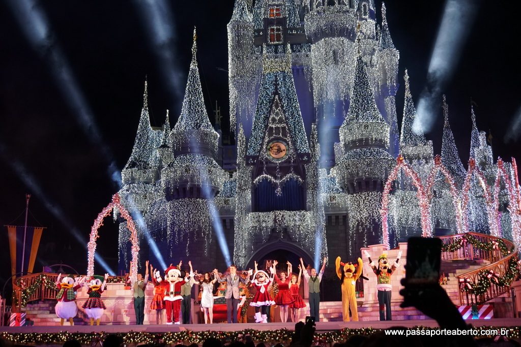 Show maravilhoso com castelo todo iluminado de fundo!